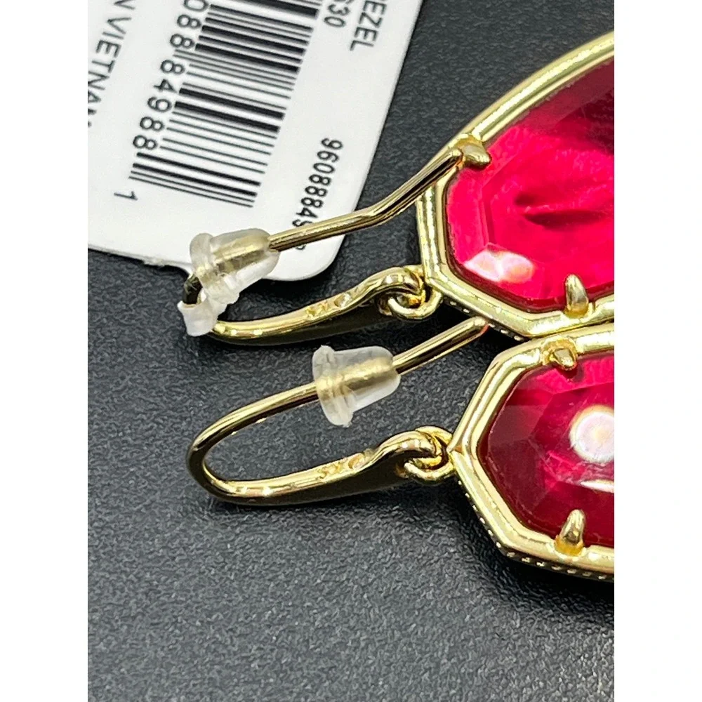 Kendra Scott Dani Carmine Red Illusion Bezel Drop Dangle Gold Plated Earrings